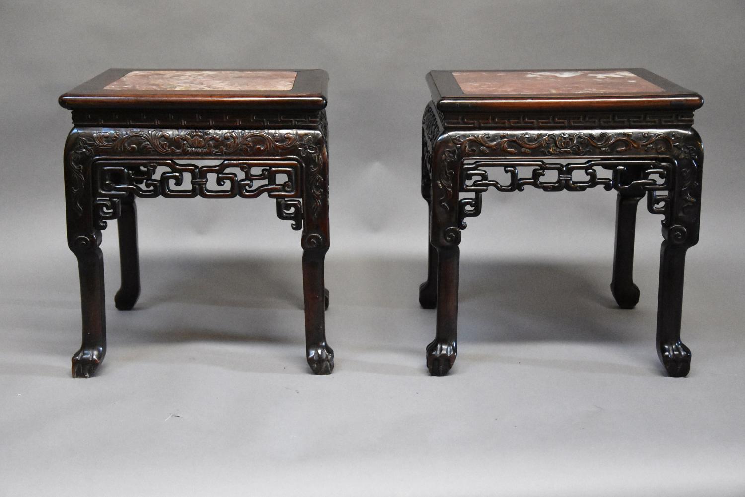 Late 19thc matched pair of Chinese pot stands