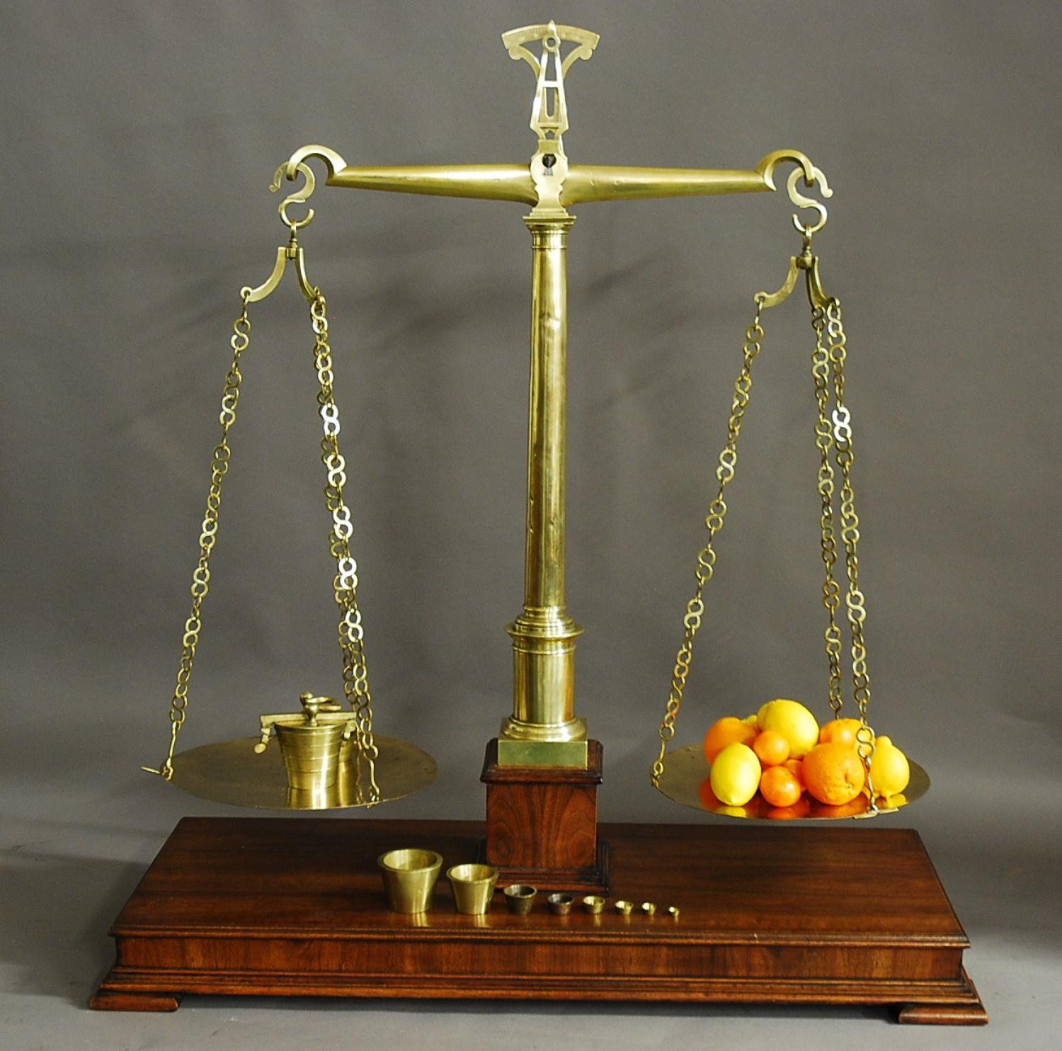 Large pair of late 19thc brass apothecary scales