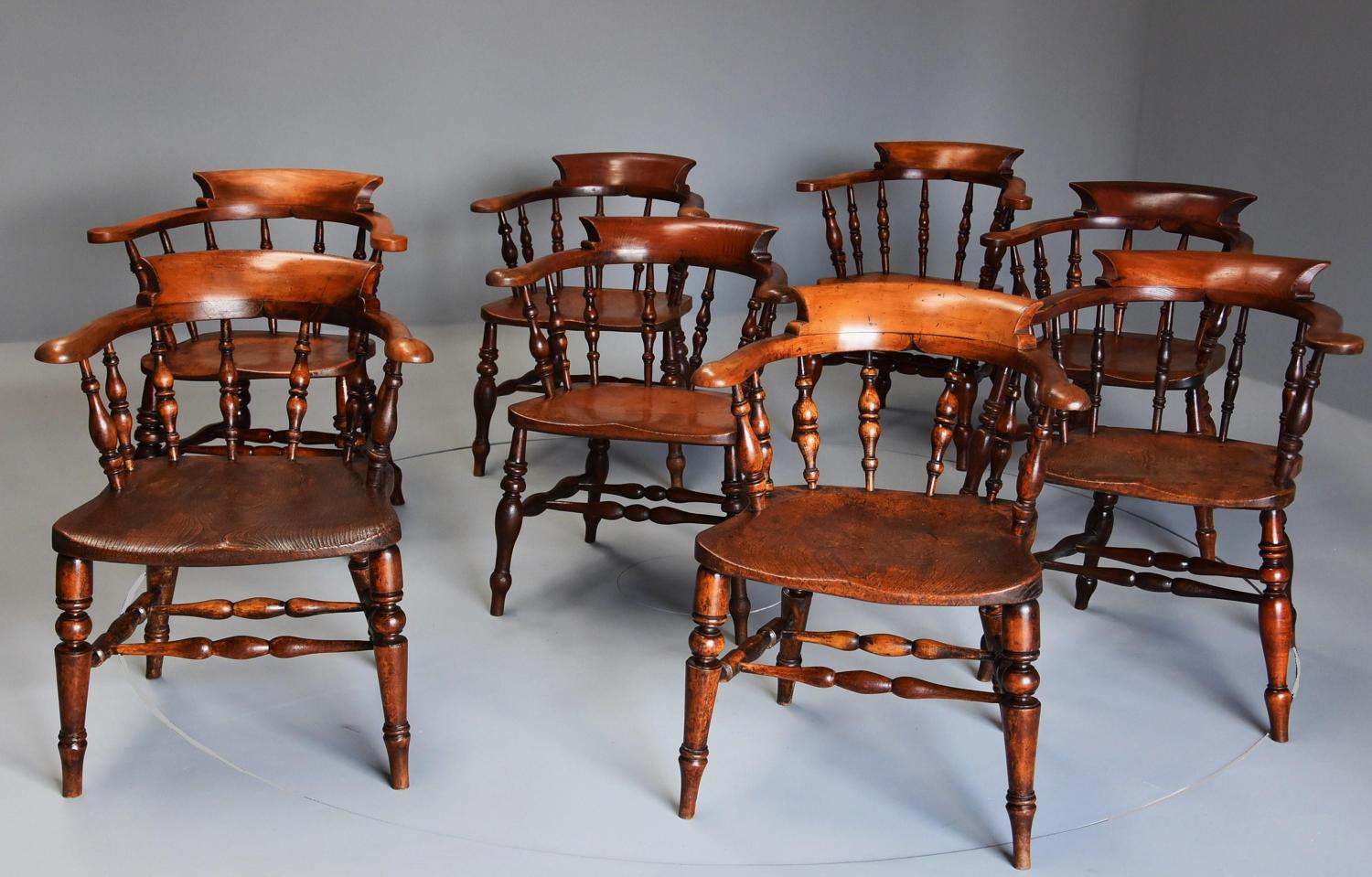Matched set of eight 19thc Smokers bow chairs