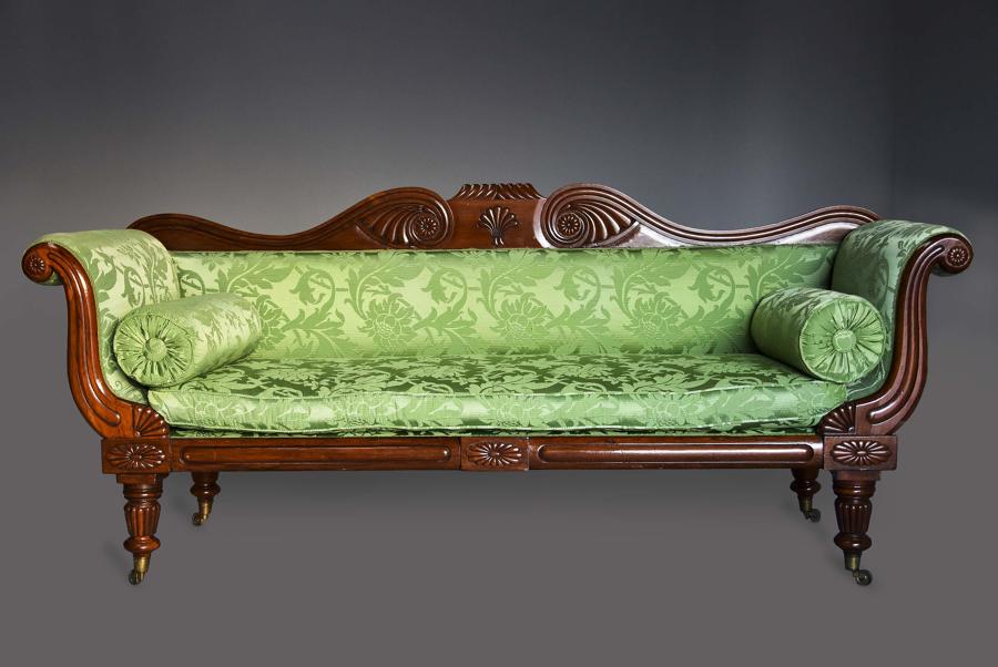 Late Regency scroll end mahogany sofa
