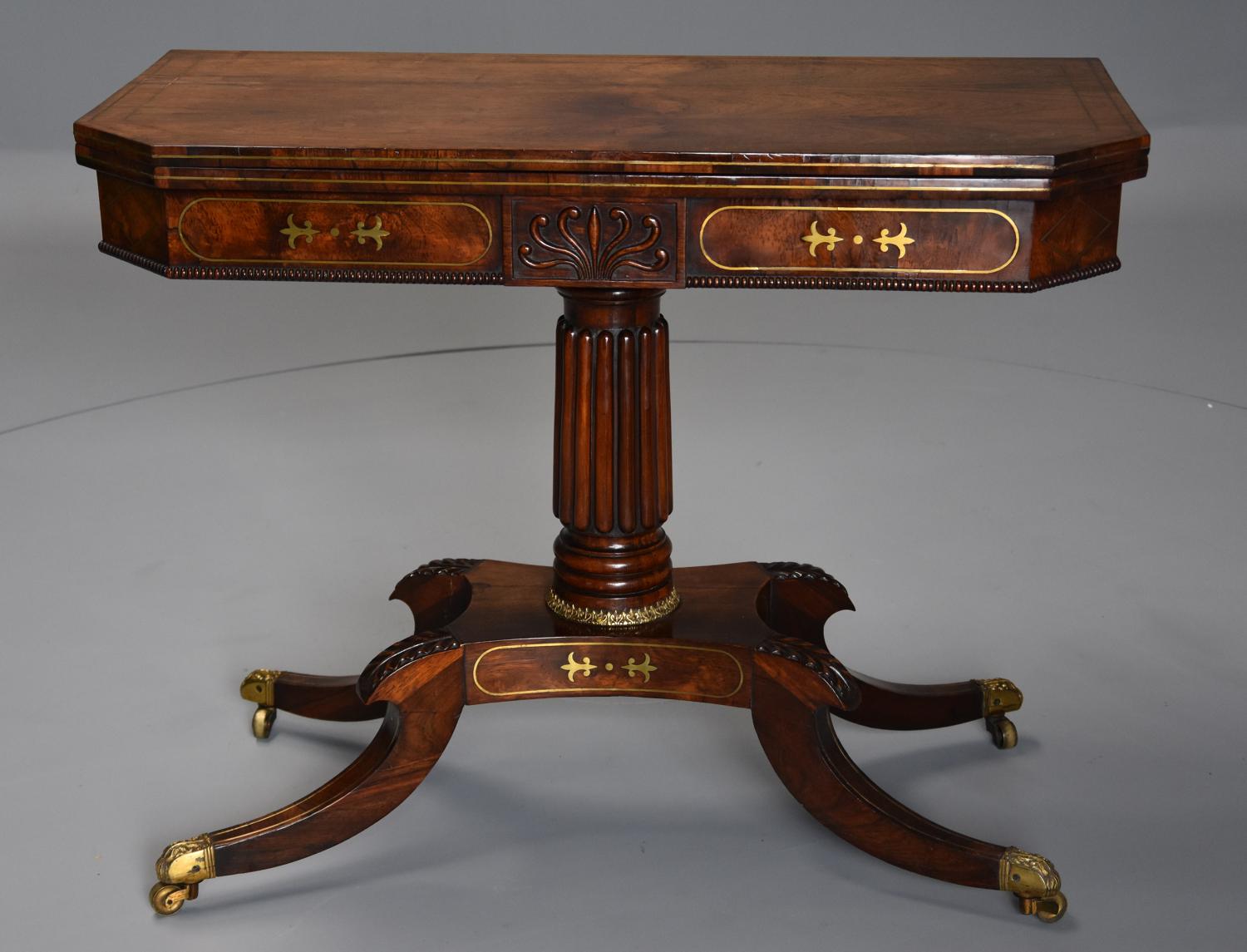 Regency rosewood card table with brass inlaid