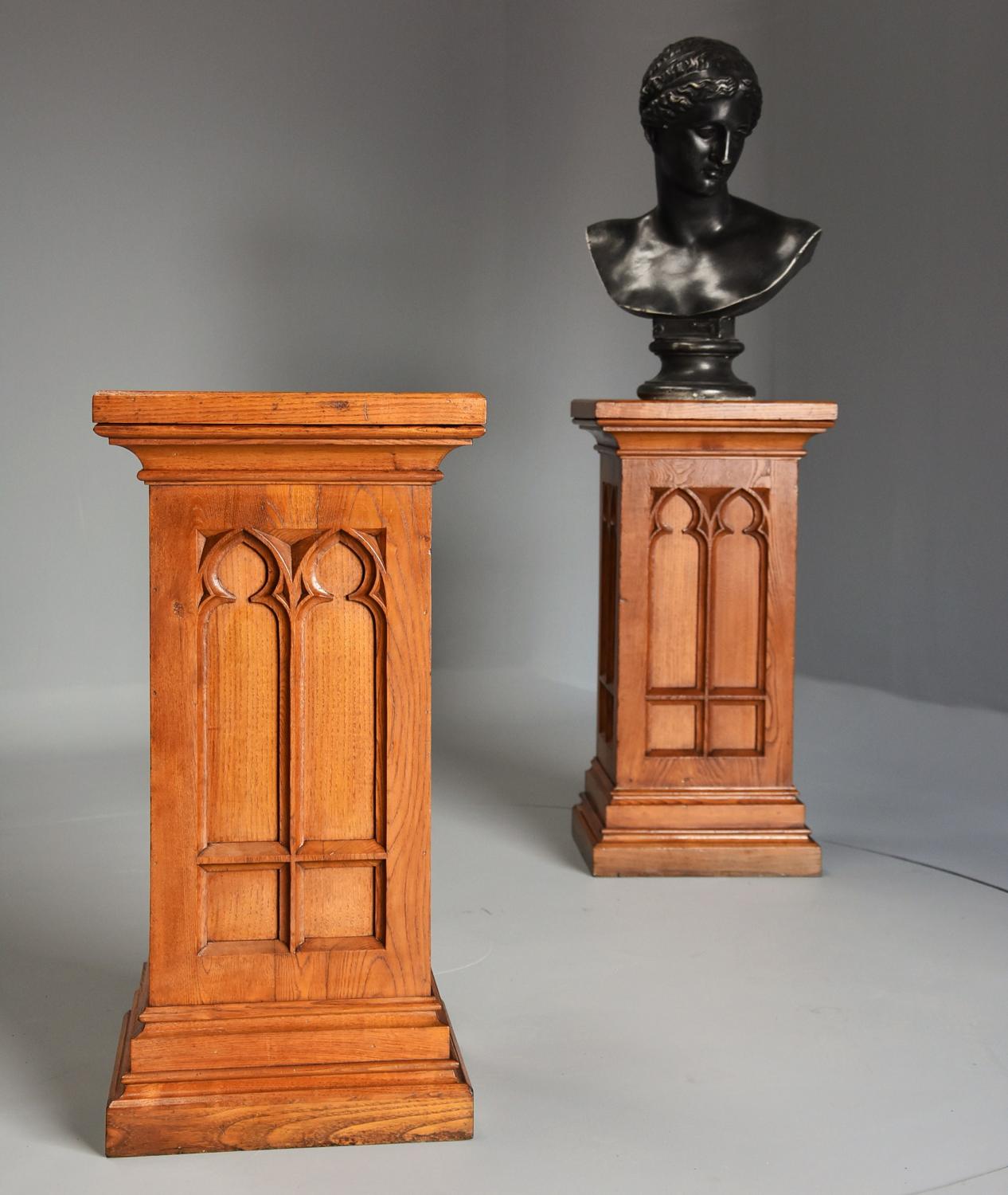 Pair of 19thc pedestals in the Gothic style