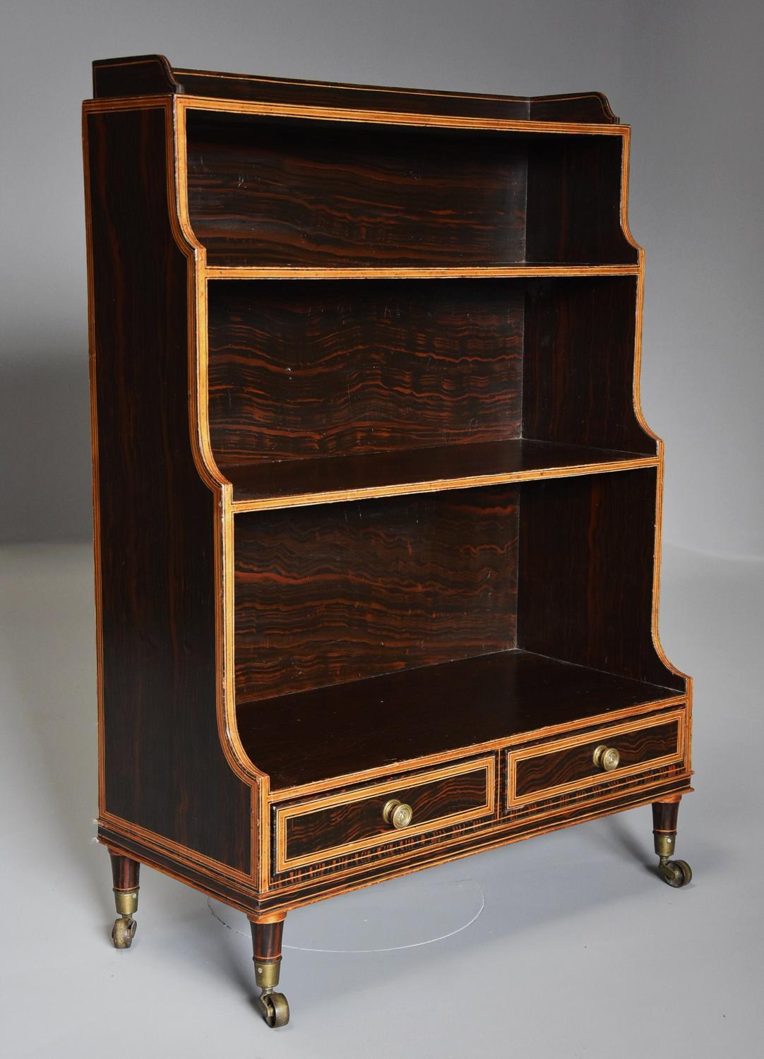 Early 19th century Regency simulated rosewood waterfall bookcase