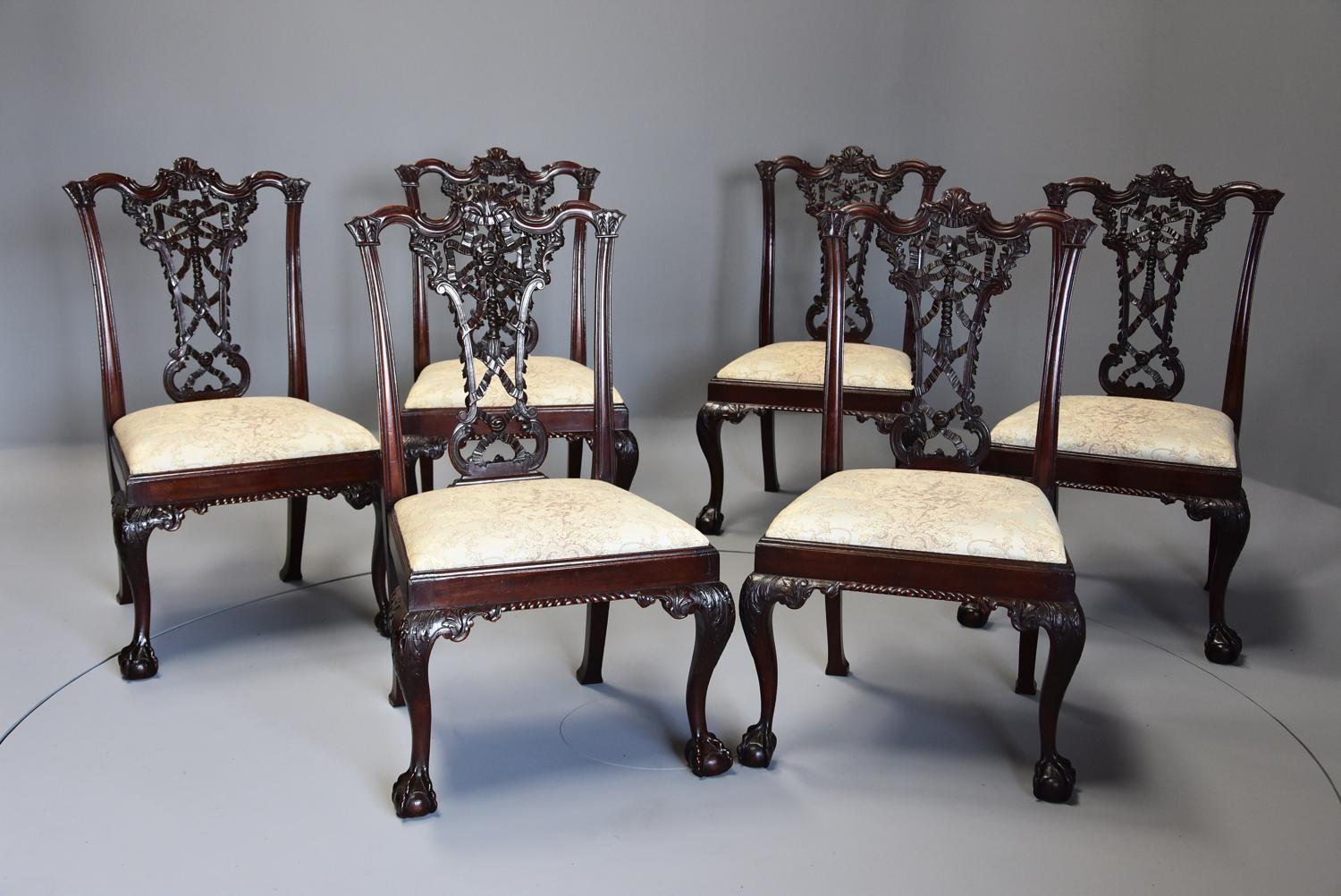 Set of six mahogany ribbon back chairs in the Chippendale style