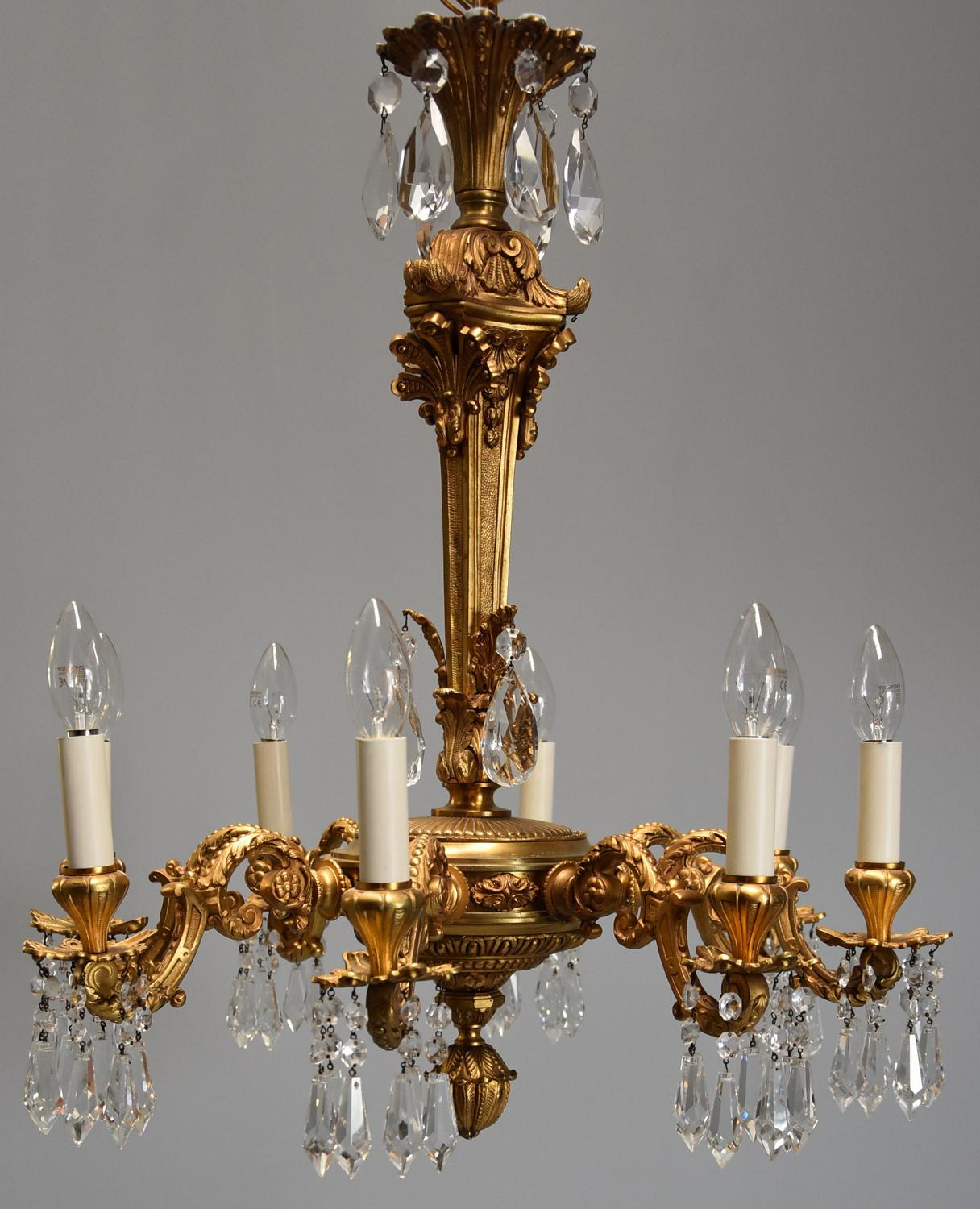 Fine quality French eight branch ormolu and cut glass chandelier