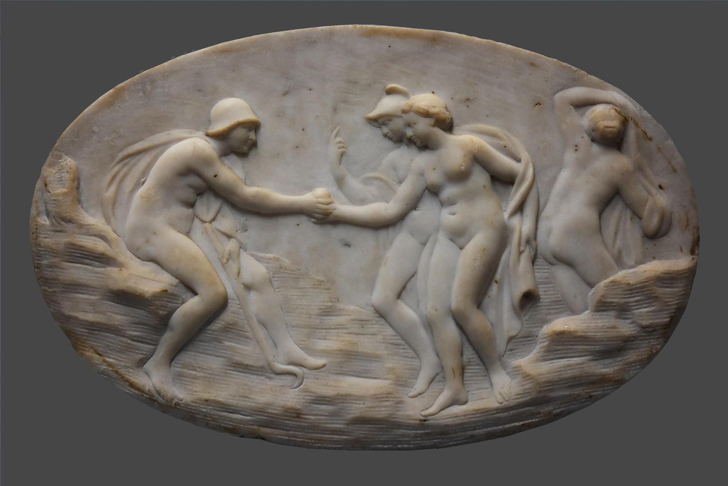 18th century carrara marble oval plaque of a Classical scene