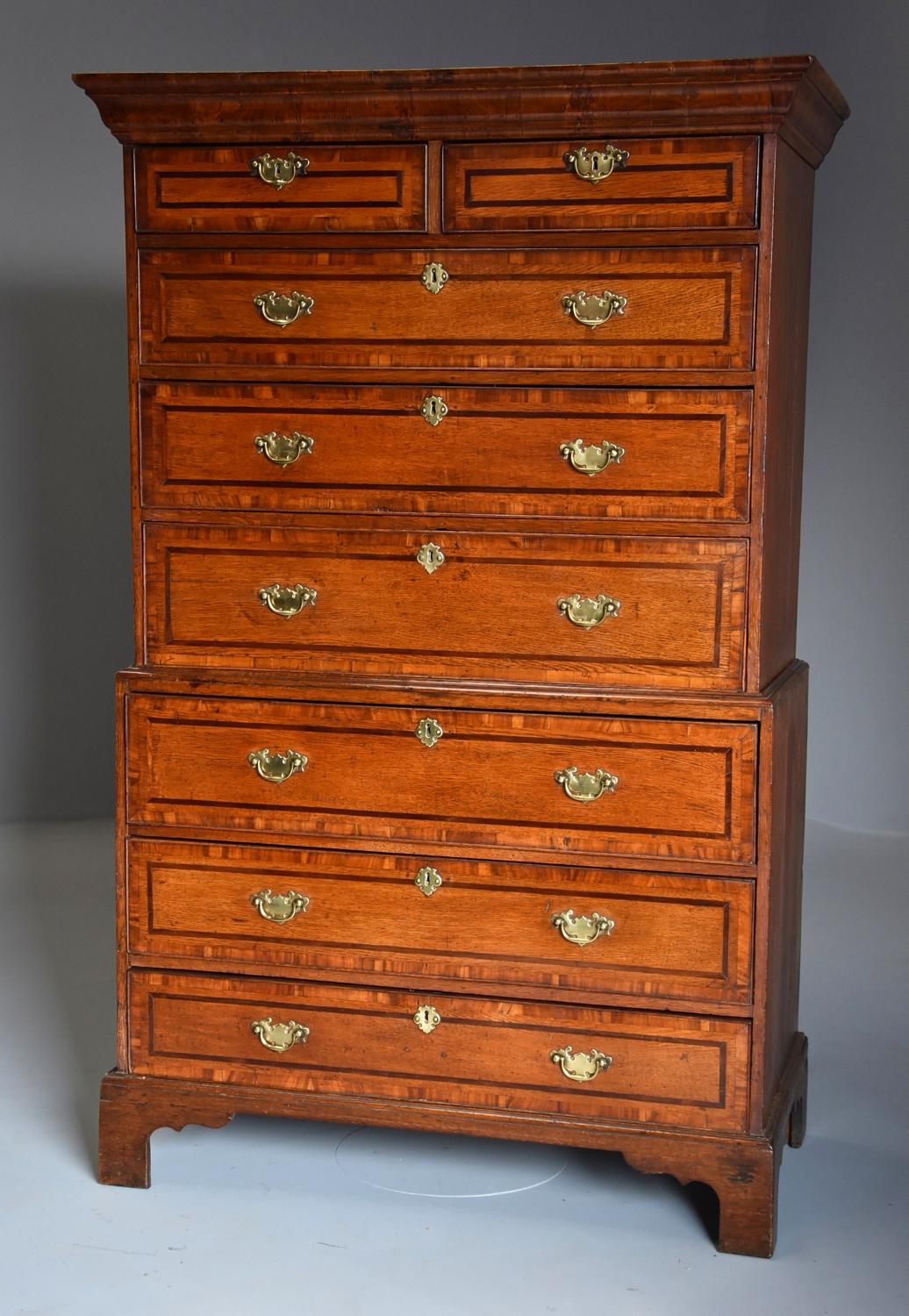 18th century oak chest on chest with superb patina