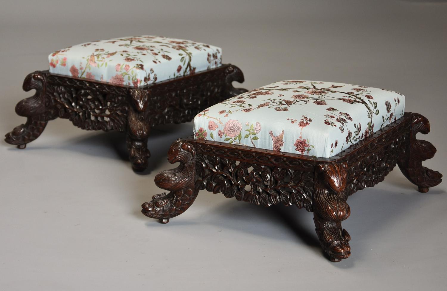 Pair of Anglo Indian footstools