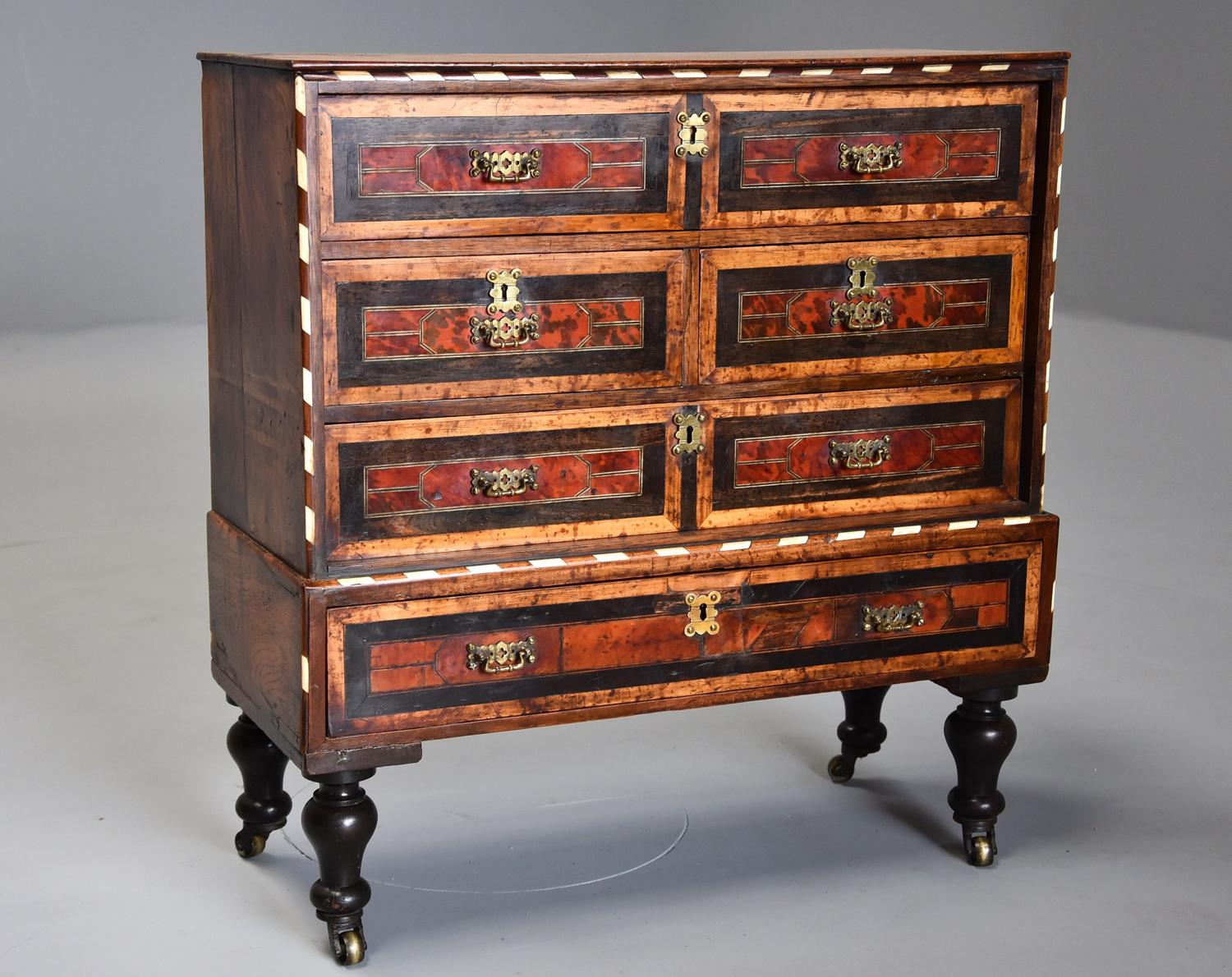 Late 17th century Continental walnut & tortoiseshell collectors chest