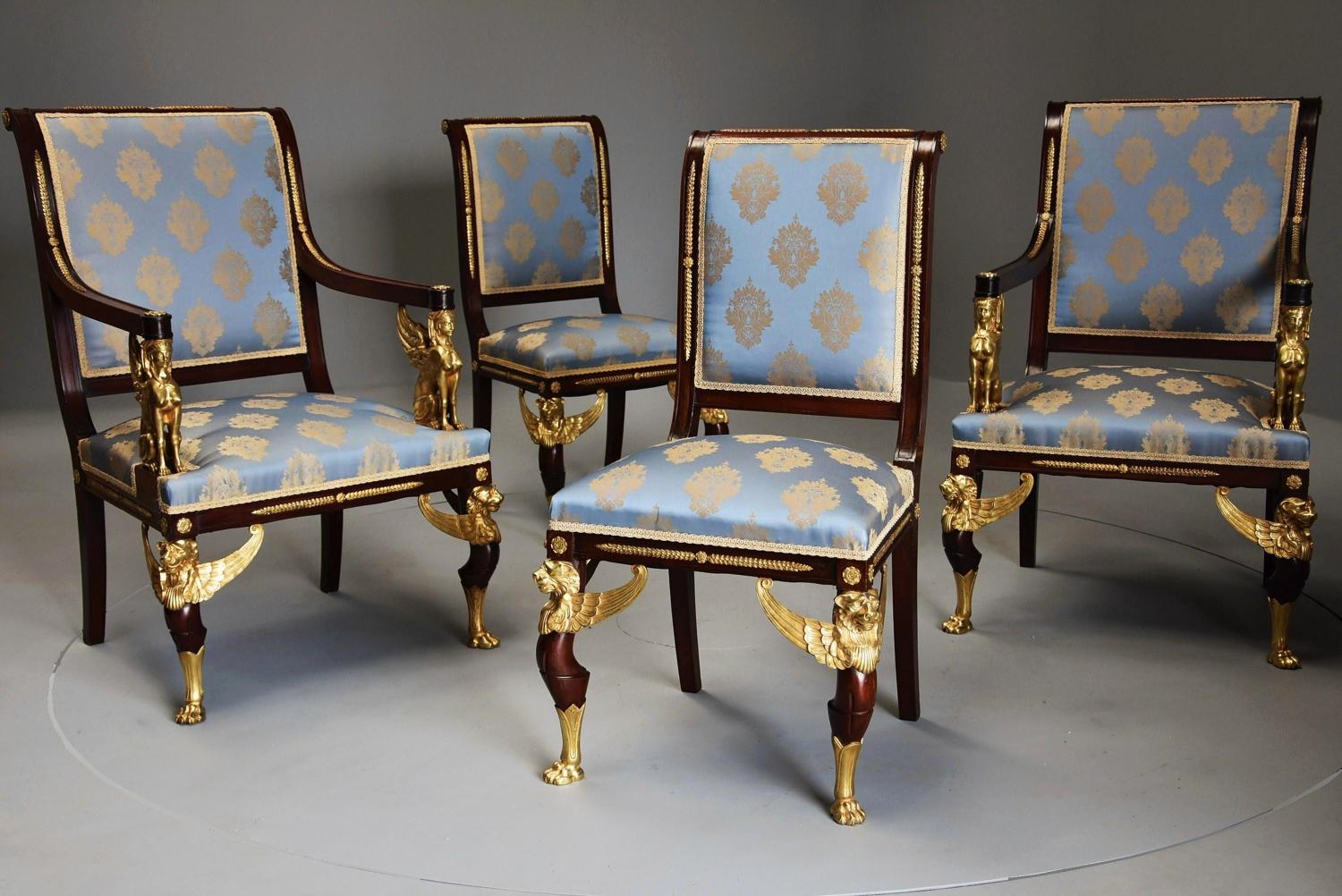 19thc English set of four mahogany chairs in the French Empire style