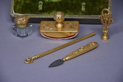 Superb quality five piece gilt metal writing set in the Empire style