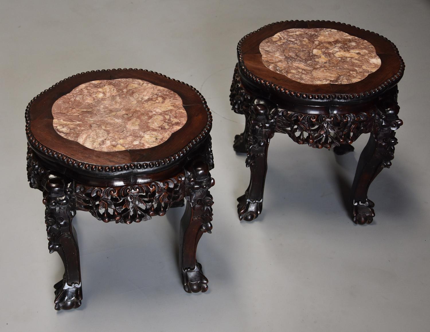 Pair of late 19th century Chinese pot stands or low tables