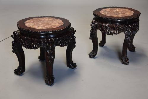 Pair of late 19th century Chinese pot stands or low tables