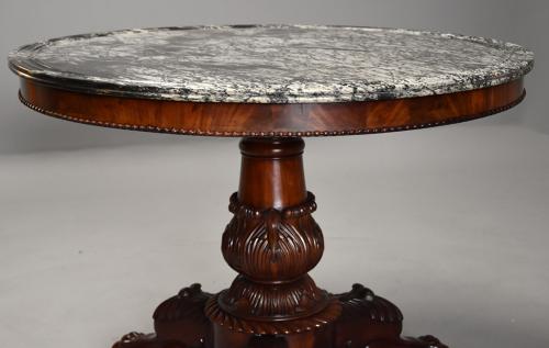 19th century French mahogany Gueridon table with original marble top