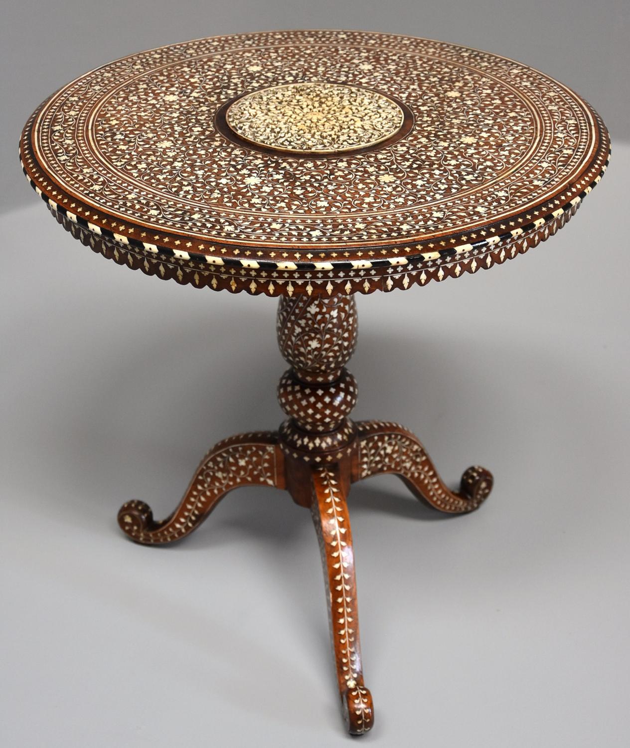Late 19thc Anglo Indian circular hardwood inlaid occasional table