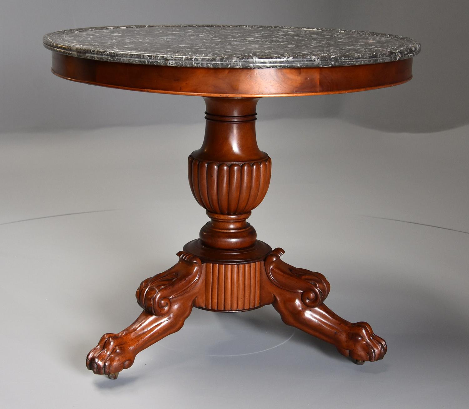 19th century French mahogany Gueridon table with original marble top