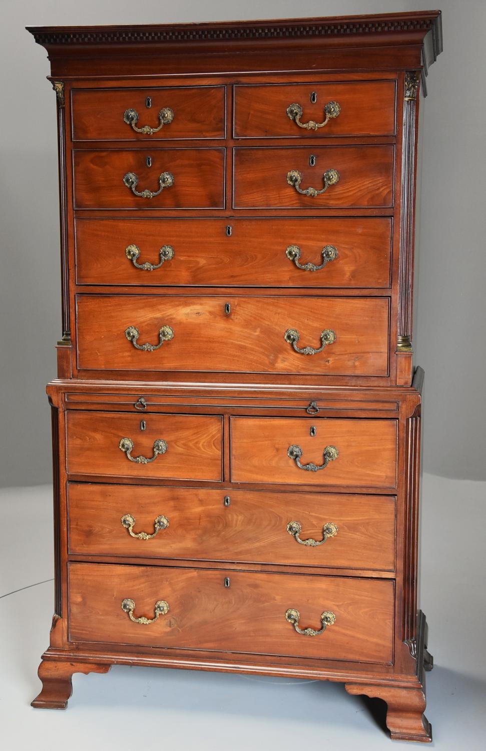 Superb quality late 18th century mahogany chest on chest