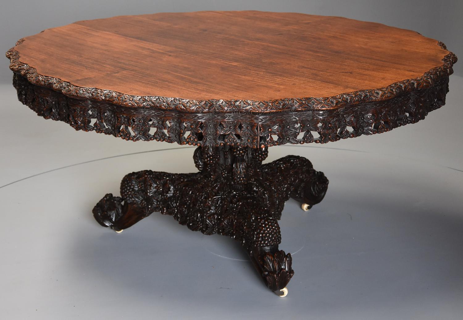 Large 19thc highly decorative Anglo Indian padouk centre table