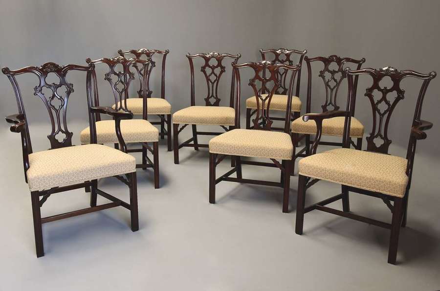 Set of eight late 19thc Chippendale style mahogany dining chairs