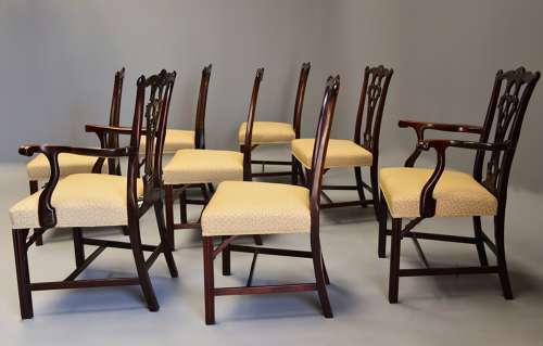 Set of eight late 19thc Chippendale style mahogany dining chairs