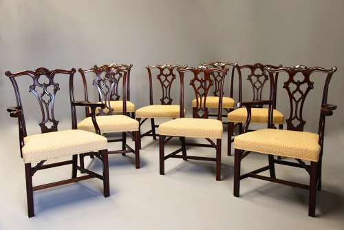 Set of eight late 19thc Chippendale style mahogany dining chairs