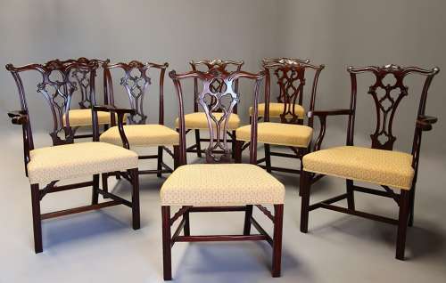 Set of eight late 19thc Chippendale style mahogany dining chairs
