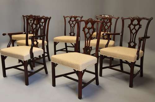 Set of eight late 19thc Chippendale style mahogany dining chairs
