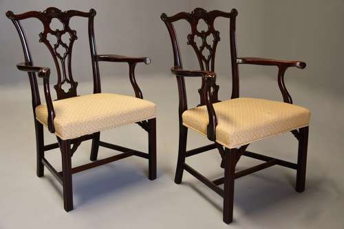 Set of eight late 19thc Chippendale style mahogany dining chairs