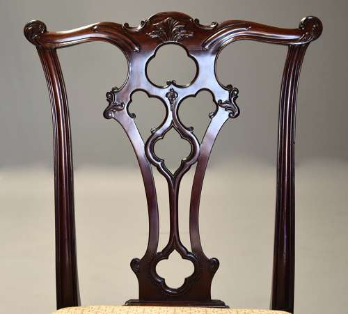 Set of eight late 19thc Chippendale style mahogany dining chairs