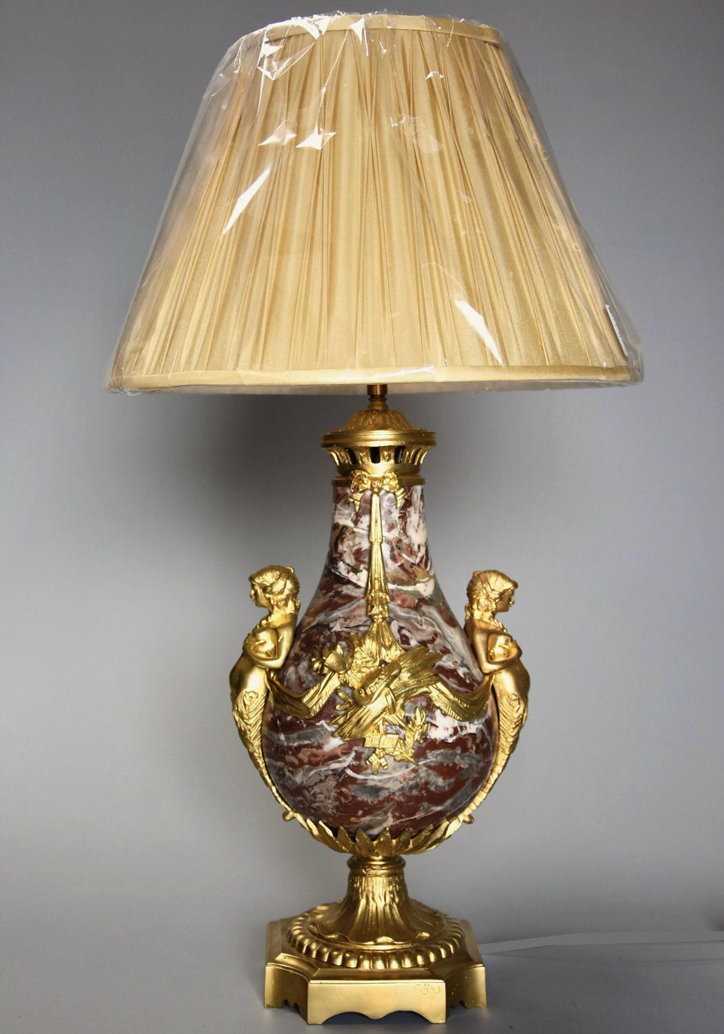 Large fine quality 19th century French marble & ormolu table lamp