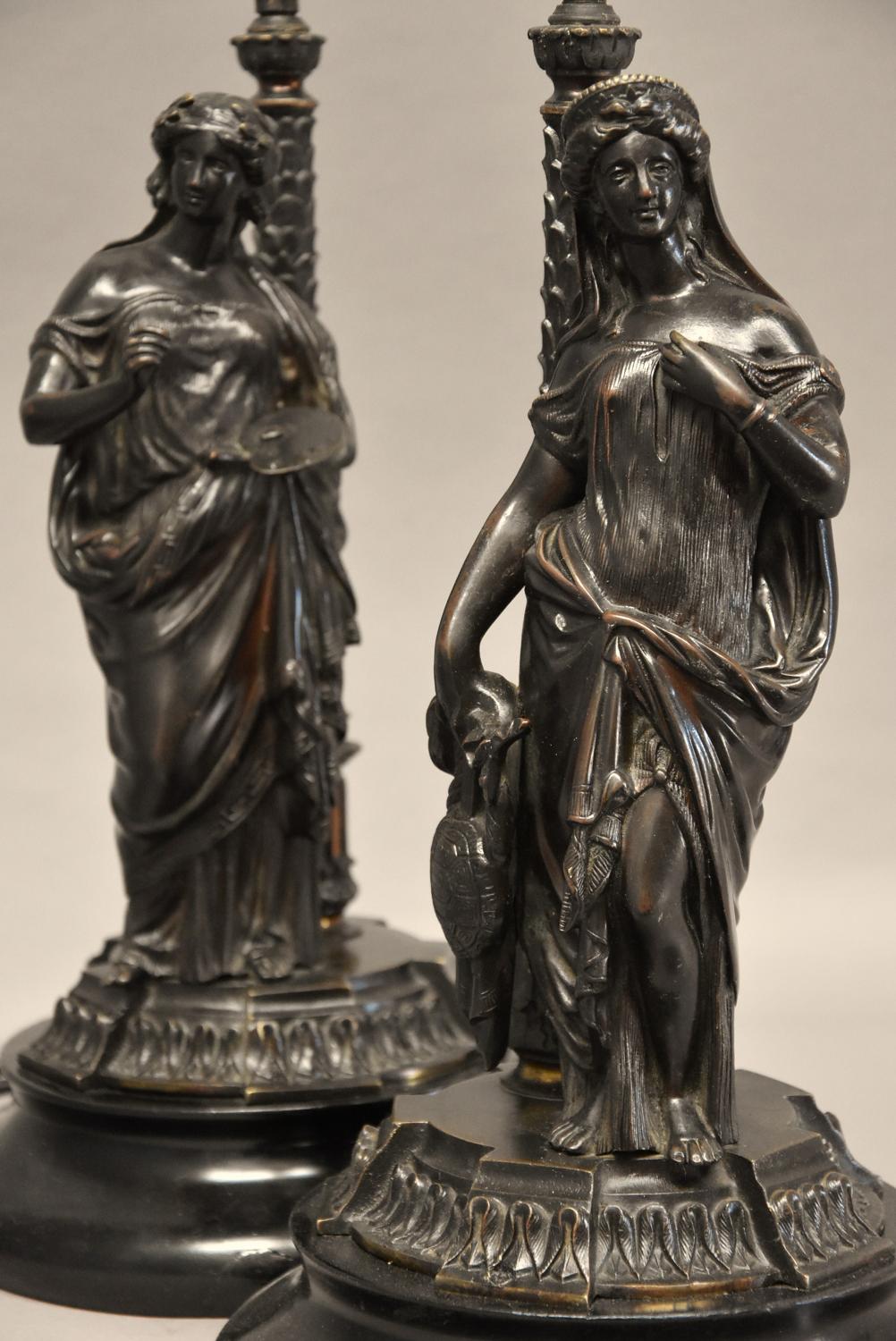 Pair of late 19thc bronze lamps in the form of Grecian figures