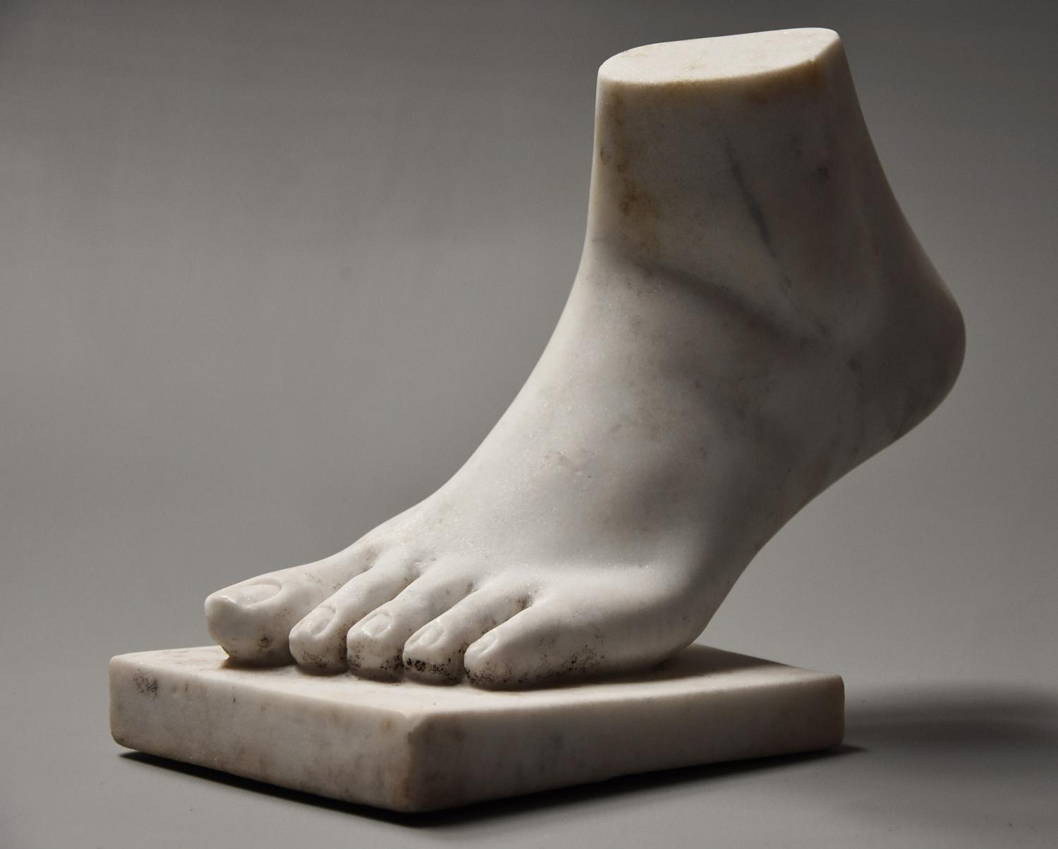 19thc Grand Tour style marble sculpture of a foot, after the Antique