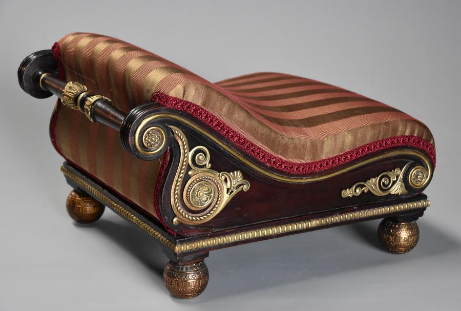 Rare Regency 'design book' mahogany scroll top foot stool