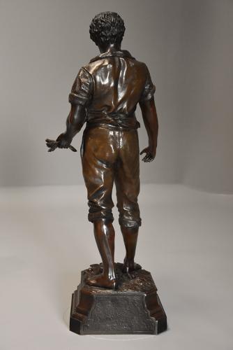 19thc large bronzed spelter figure of a farm labourer, signed Milliot
