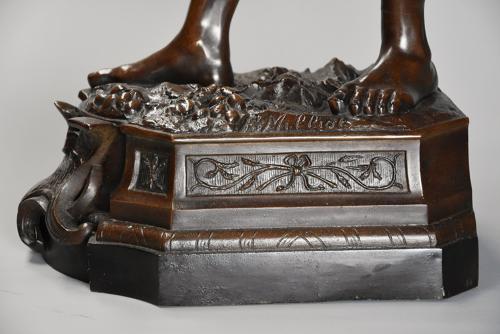 19thc large bronzed spelter figure of a farm labourer, signed Milliot