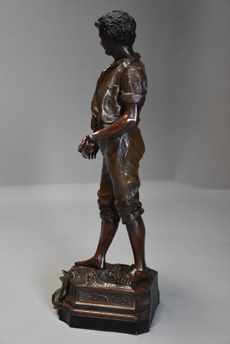 19thc large bronzed spelter figure of a farm labourer, signed Milliot