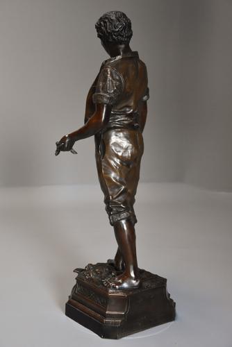 19thc large bronzed spelter figure of a farm labourer, signed Milliot