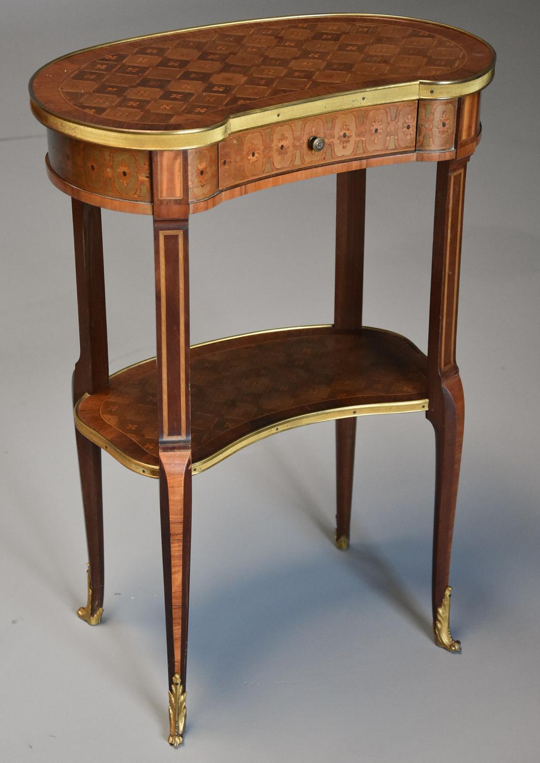Late 19thc French parquetry Kingwood kidney shaped occasional table