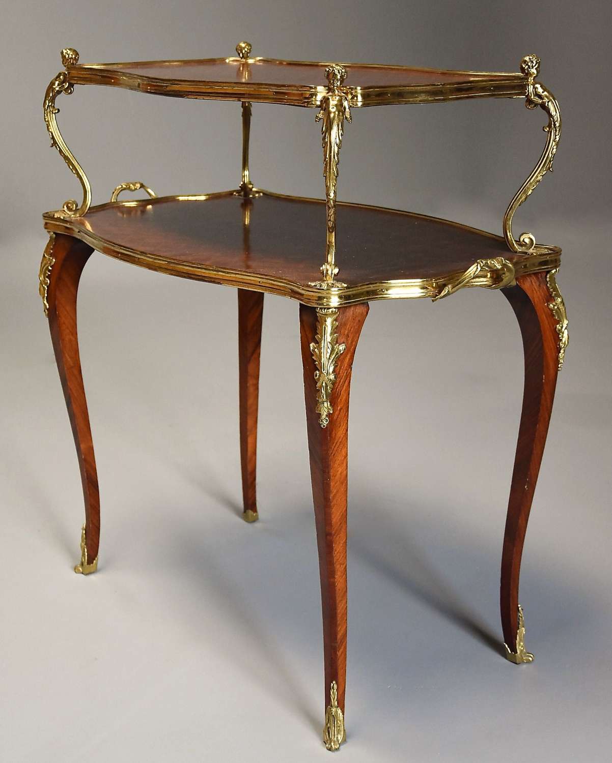 Fine quality French 19th century Kingwood two tier serpentine etagere