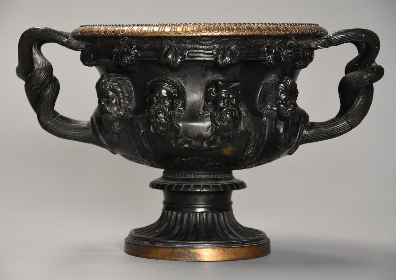 19thc Grand Tour bronze reduction 'Warwick Vase' after the Antique