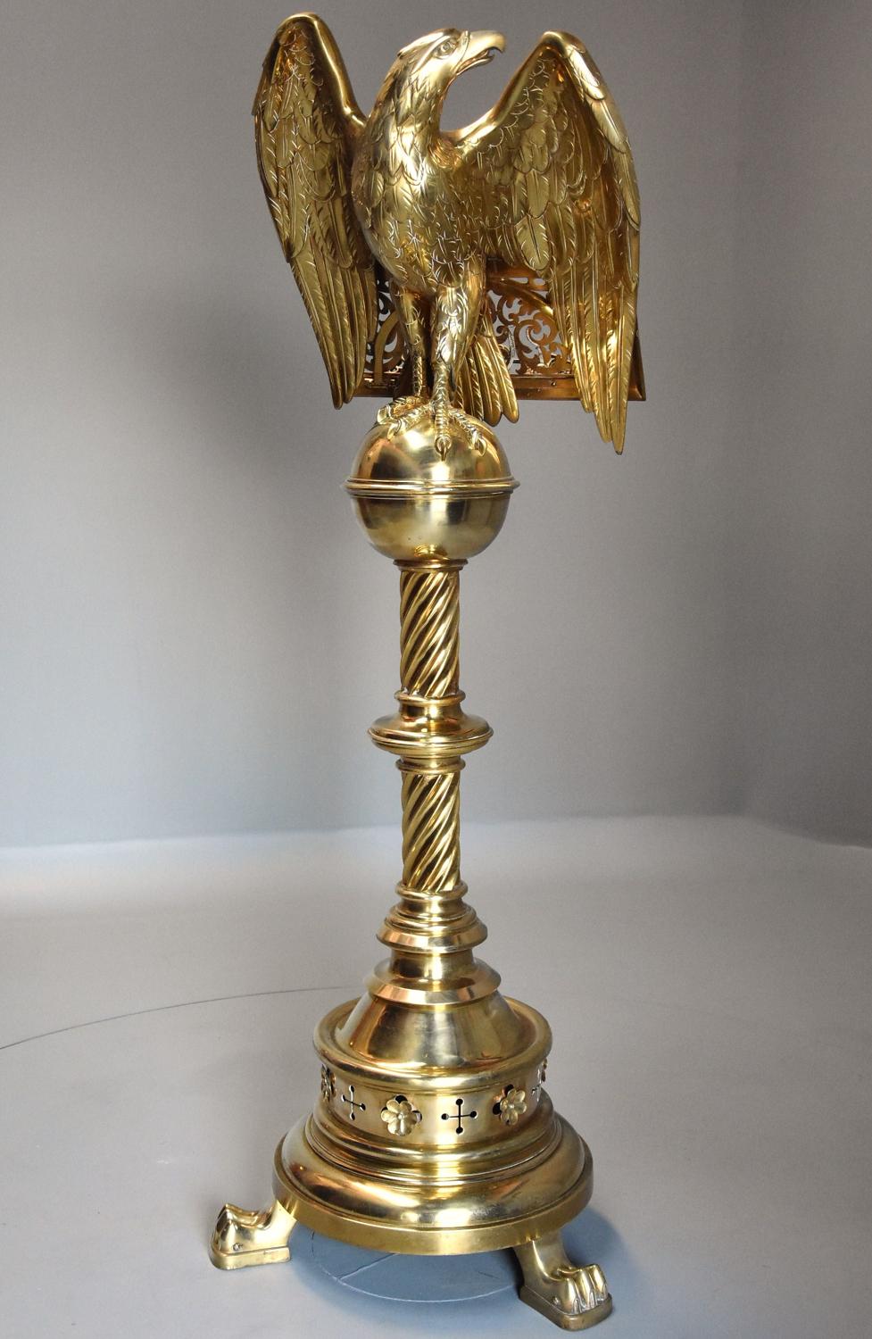 Fine quality 19thc Gothic revival brass eagle lectern