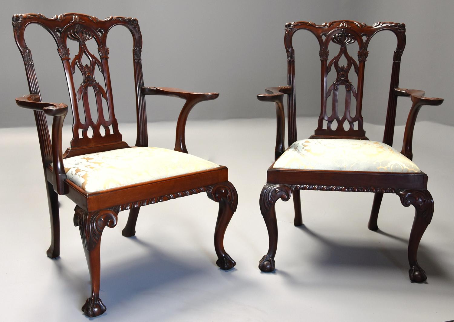 Pair of fine quality 19thc mahogany Chippendale style armchairs