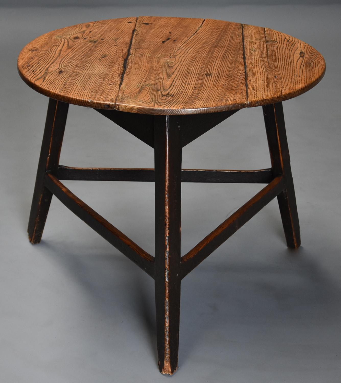 Mid 19th century ash cricket table with original painted base