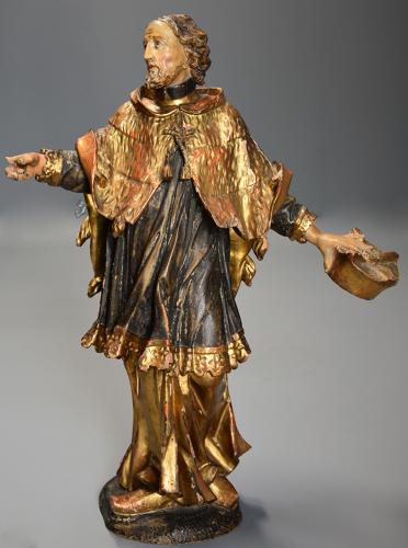 18thc superbly carved polychrome figure, probably St John of Nepomuk