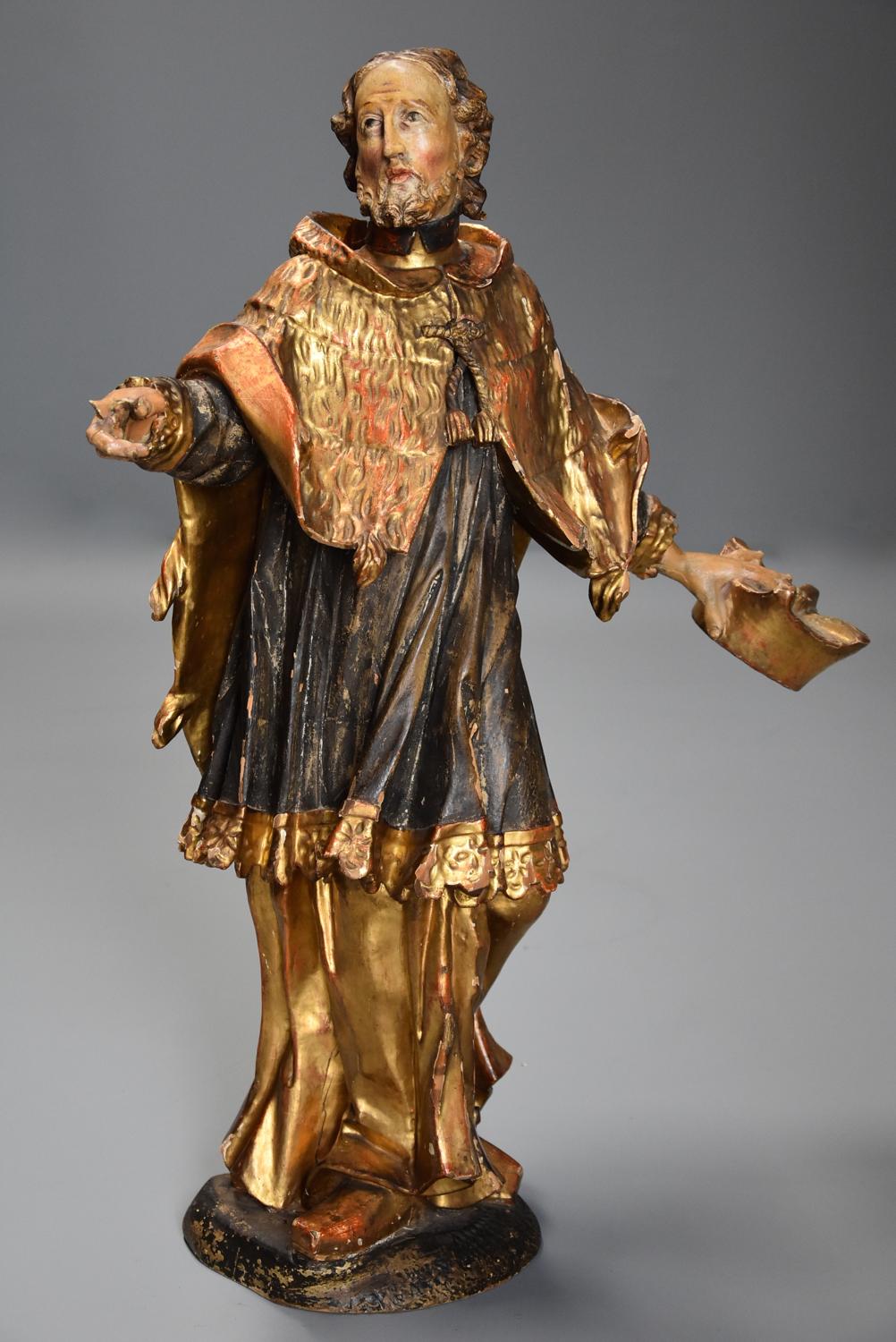 18thc superbly carved polychrome & gilt figure, possibly Saint Peter