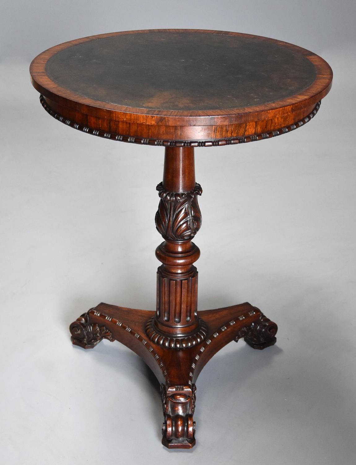 Exceptionally fine 19thc rosewood occasional table with leather top