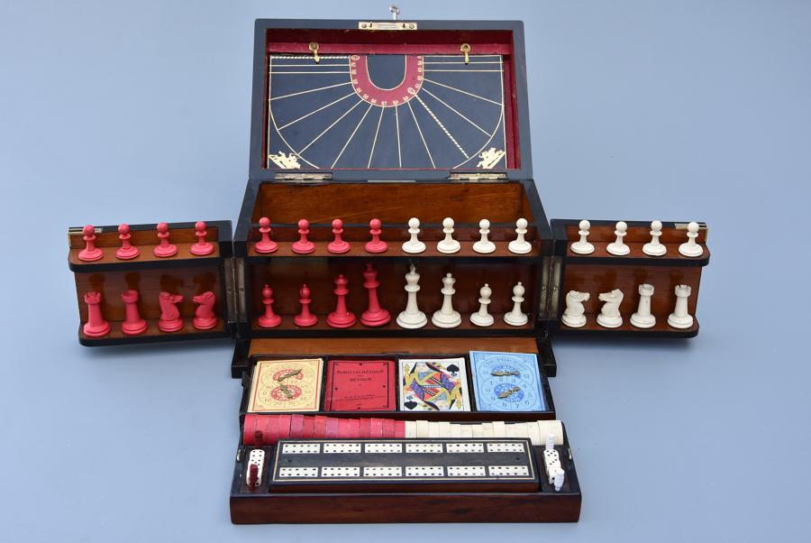 19thc coromandel fitted games compendium by 'Leuchars & Son, London'