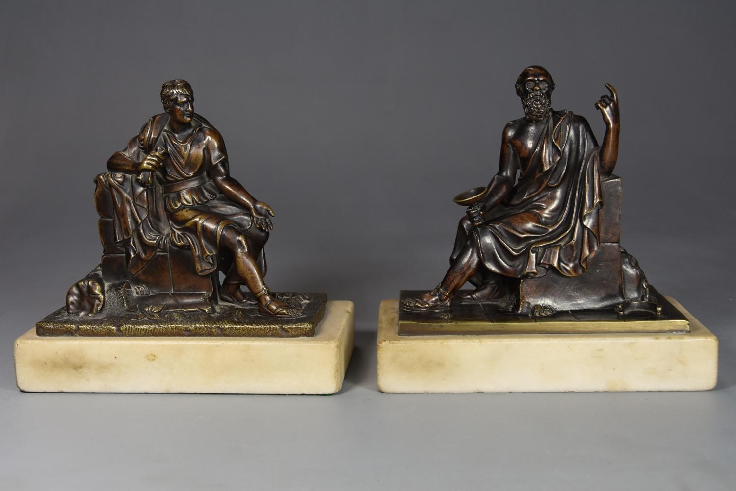 Fine quality pair of French bronzes of Socrates and Leon of Salamis
