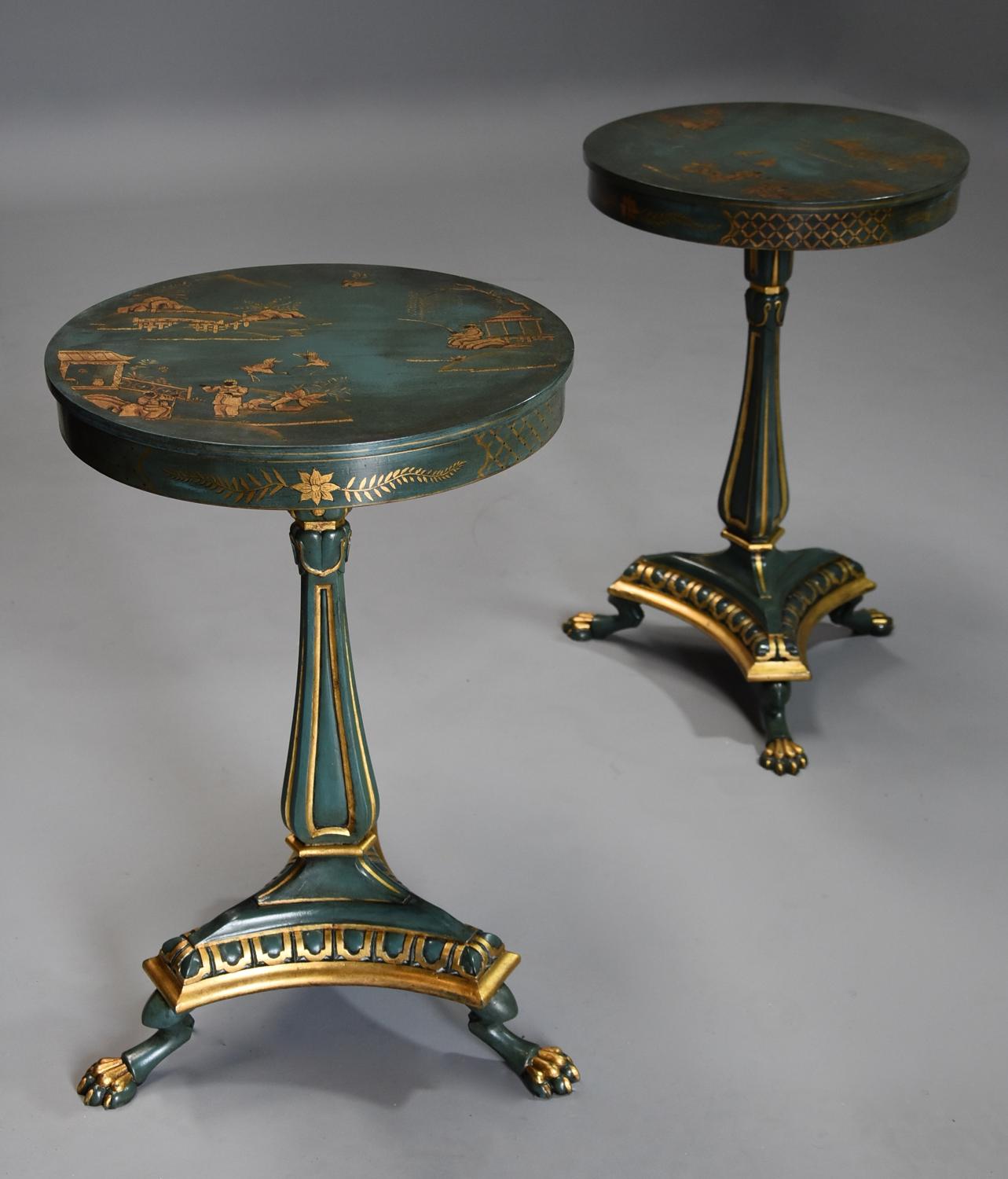 Pair of highly decorative Regency style lacquered occasional tables