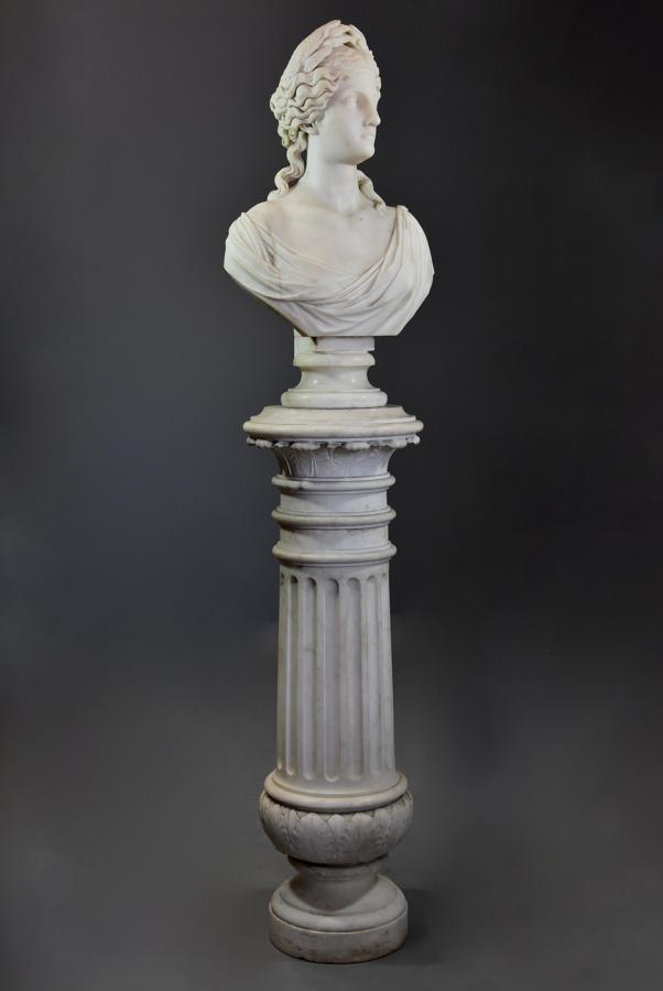 19thc life size marble bust on stand of Ceres signed 'S.KITSON'